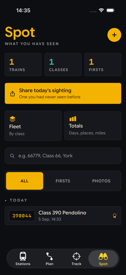 A trainspotting collection listing classes seen, with firsts marked.